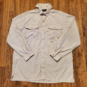 Vtg L.L. Bean Traveler‎ Shirt Men Large Beige Mesh Lined ButtonUp Hiking Fishing